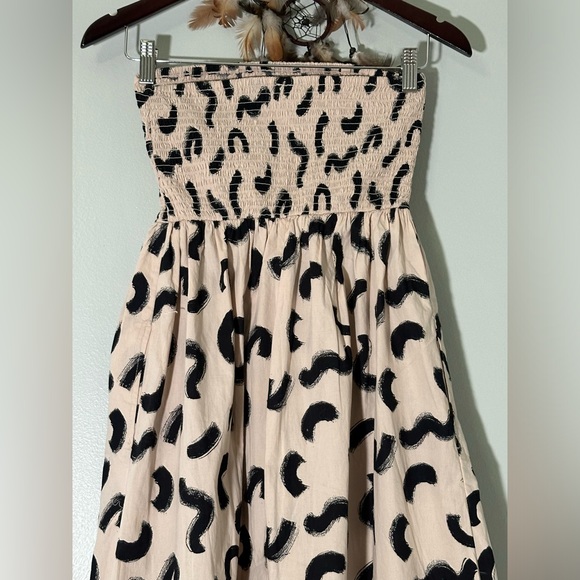 A New Day Women’s XS Strapless Smocked Tube Top Midi Sun Dress, Cream & Black - Picture 8 of 11